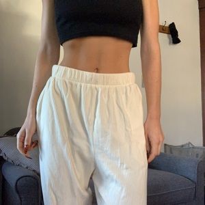 Cream Ribbed Lounge Pants